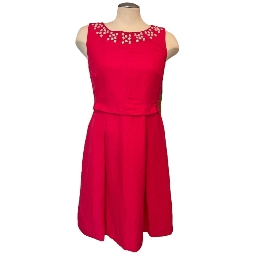 Edina Ronay London Designer Linen Fuchsia Pink Fit & Flare Dress